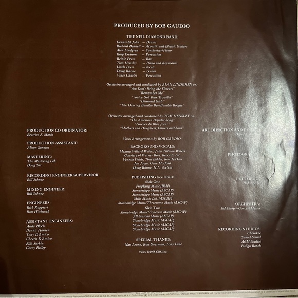 Neil Diamond, You Don't Bring Me Flowers - Rock Vinyl LP Record 1978 (CBS 86077) - Picture 3 of 5